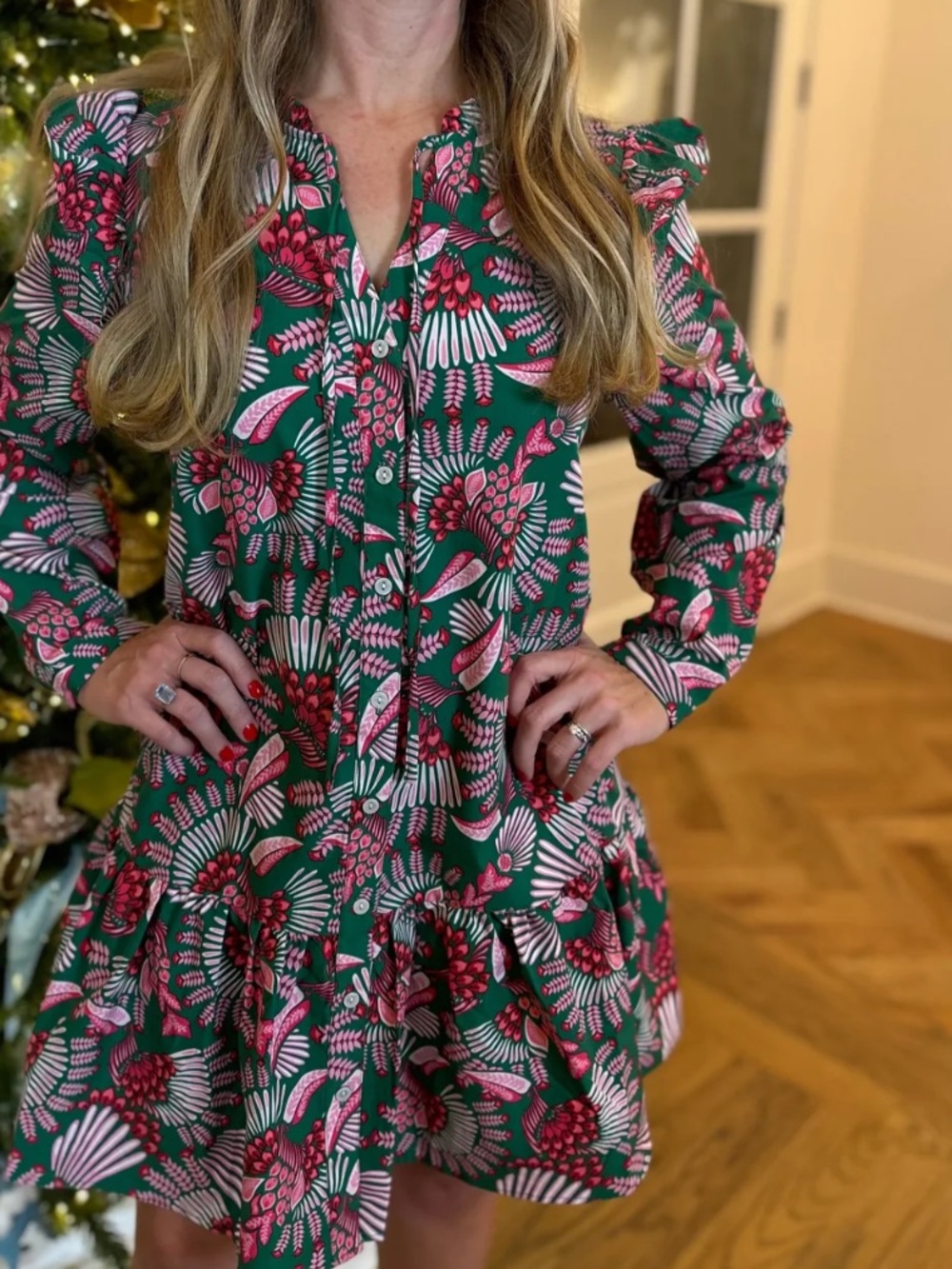 Michelle McDowell Preppy Ruffle Sleeve Vibrant Print Dress Boutique Size Small